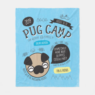 Pug Camp 2019 Fleece Throw Blanket