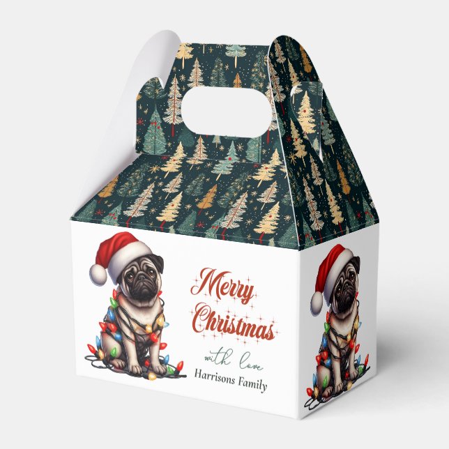 Pug Canine Retro Cute Christmas Favor Boxes (Back Side)