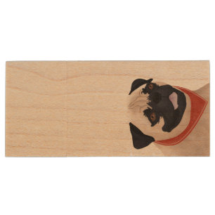 Pug Cartoon Wood USB Flash Drive
