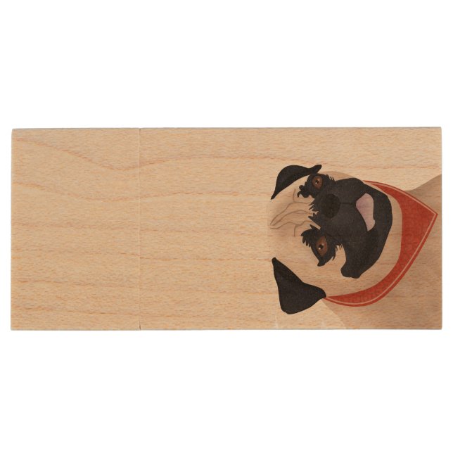 Pug Cartoon Wood USB Flash Drive (Back)