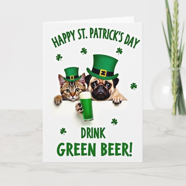 Pug Cat St Patricks Day Card (Front)
