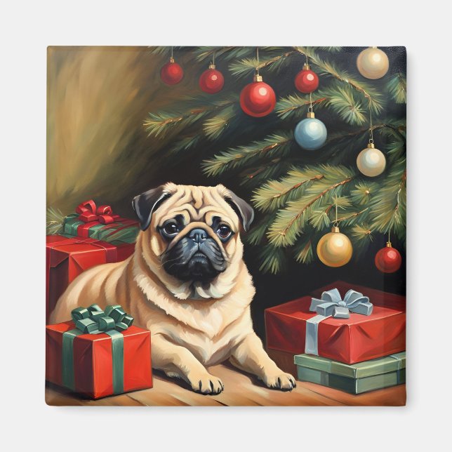Pug celebrates Christmas Magnet (Front)