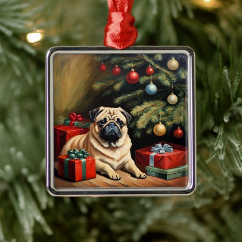 Pug celebrates Christmas Metal Ornament