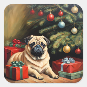 Pug celebrates Christmas Square Sticker