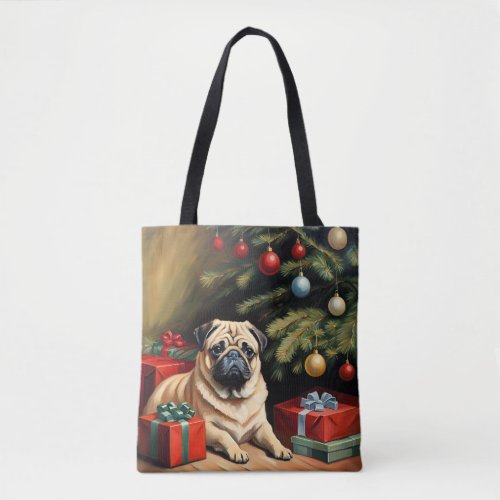 Pug celebrates Christmas Tote Bag
