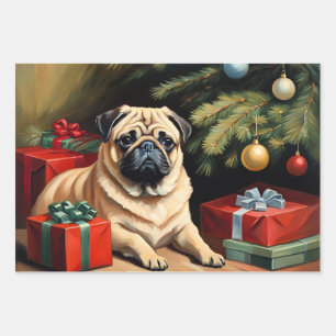Pug celebrates Christmas Wrapping Paper Sheets