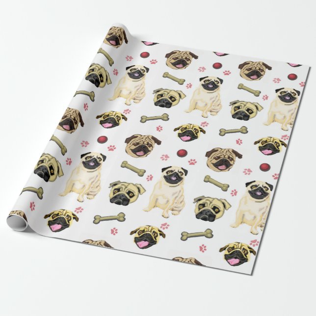 Pug Celebration Wrapping Paper (Unrolled)