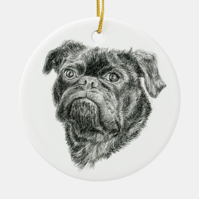 Pug Ceramic Ornament (Front)