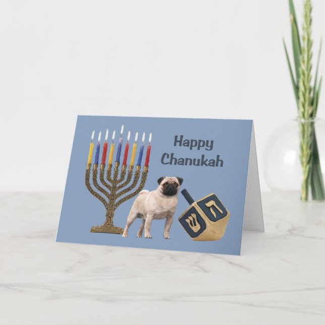 Pug Chanukah Card Menorah Dreidel (Front)