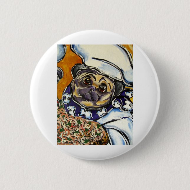 Pug Chef Pinback Button (Front)