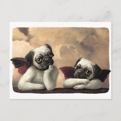 Pug Cherubs Inspired by Raphael Postcard