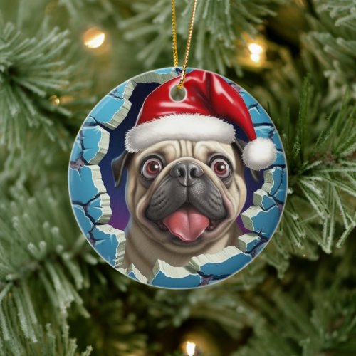 Pug Christmas 3d Ceramic Ornament