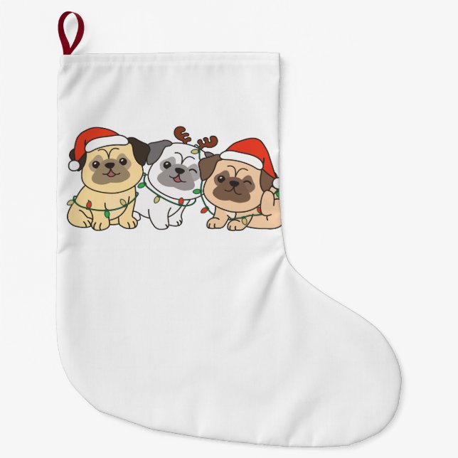 Pug Christmas Animals Cute Dogs Holiday Large Christmas Stocking (Front)