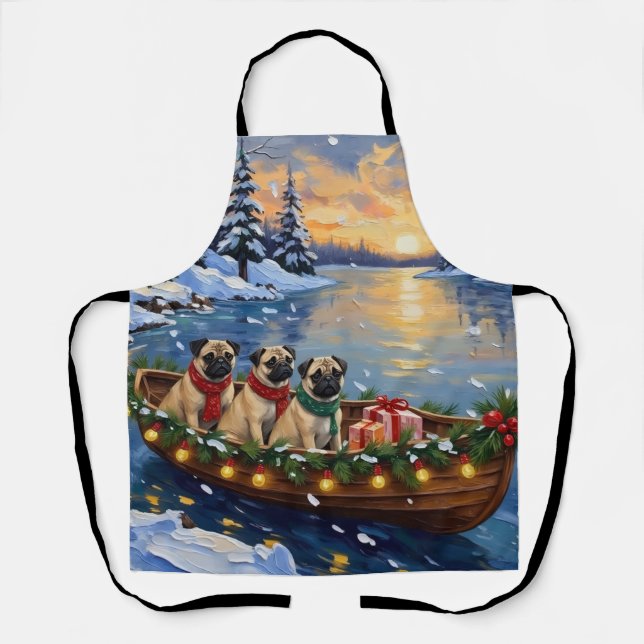 Pug Christmas Boat Holiday Apron (Front)