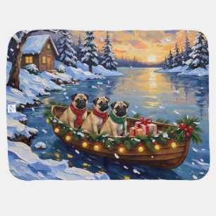 Pug Christmas Boat Holiday Baby Blanket