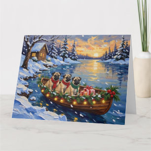Pug Christmas Boat Holiday Card