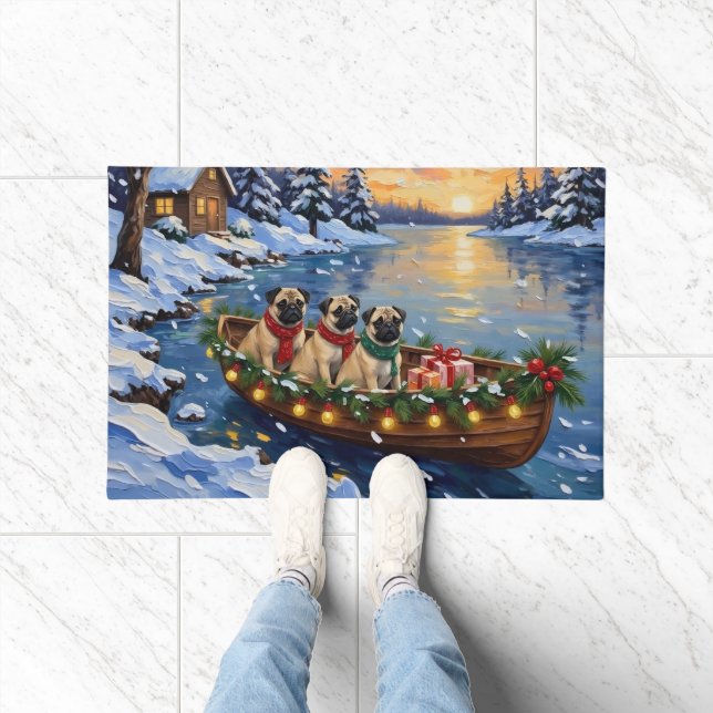 Pug Christmas Boat Holiday Doormat (Indoor)