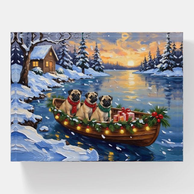 Pug Christmas Boat Holiday Paperweight (Front)