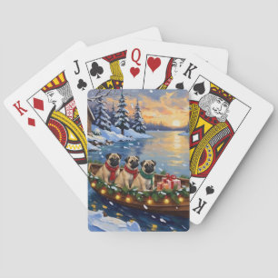 Pug Christmas Boat Holiday Poker Cards