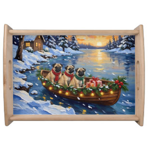 Pug Christmas Boat Holiday Serving Tray
