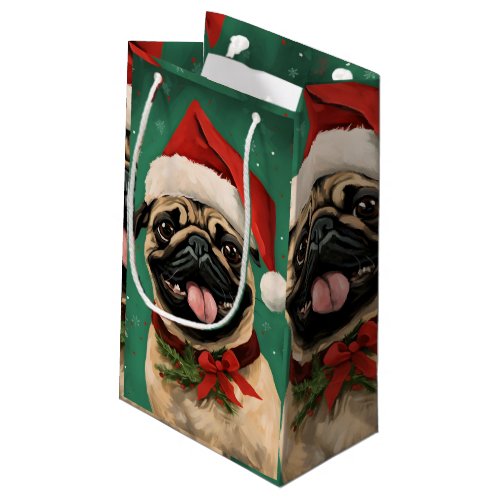 Pug Christmas brush painting artwork Small Gift Bag