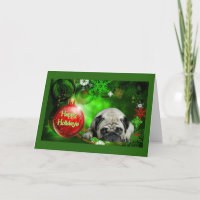 Pug Christmas Card Red Ball