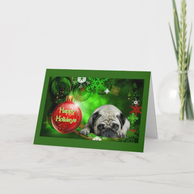 Pug Christmas Card Red Ball (Front)