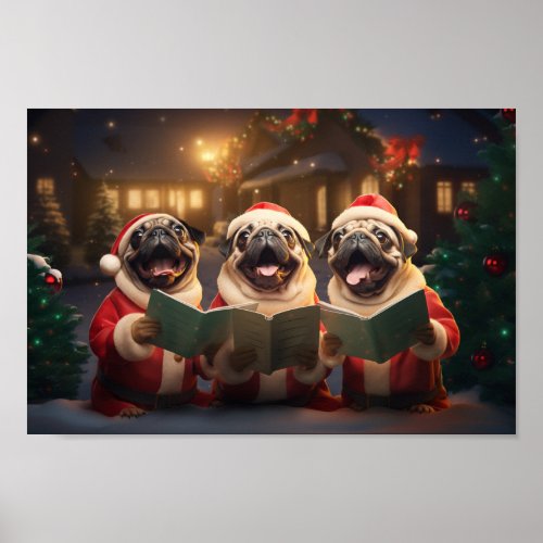 Pug Christmas Carol Festive Holiday Poster
