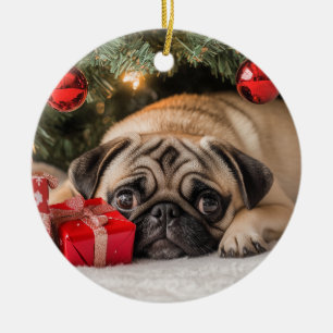 Pug Christmas Ceramic Ornament