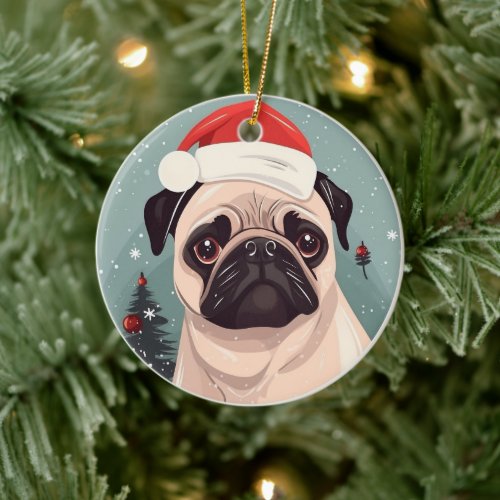 Pug Christmas Ceramic Ornament