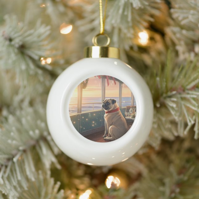 Pug Christmas Cruise: Pawsome Holiday Delight Ceramic Ball Christmas Ornament (Tree)