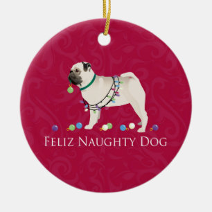 Pug Christmas Design Ceramic Ornament