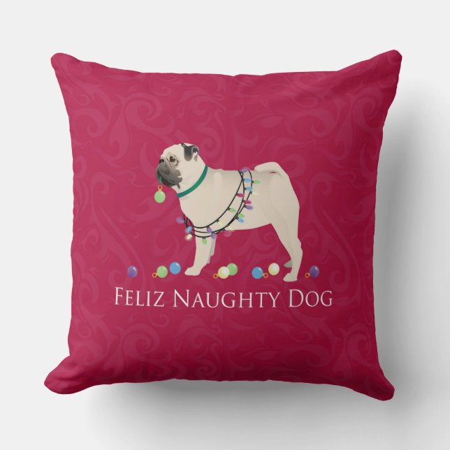 Pug Christmas Design Throw Pillow (Front)