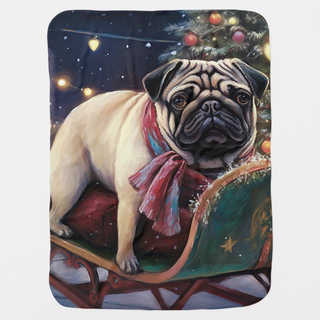 Pug Christmas Festive Season Baby Blanket (Front)