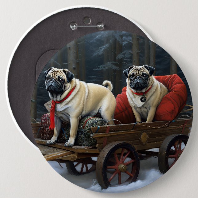 Pug Christmas Festive Season Button (Front & Back)