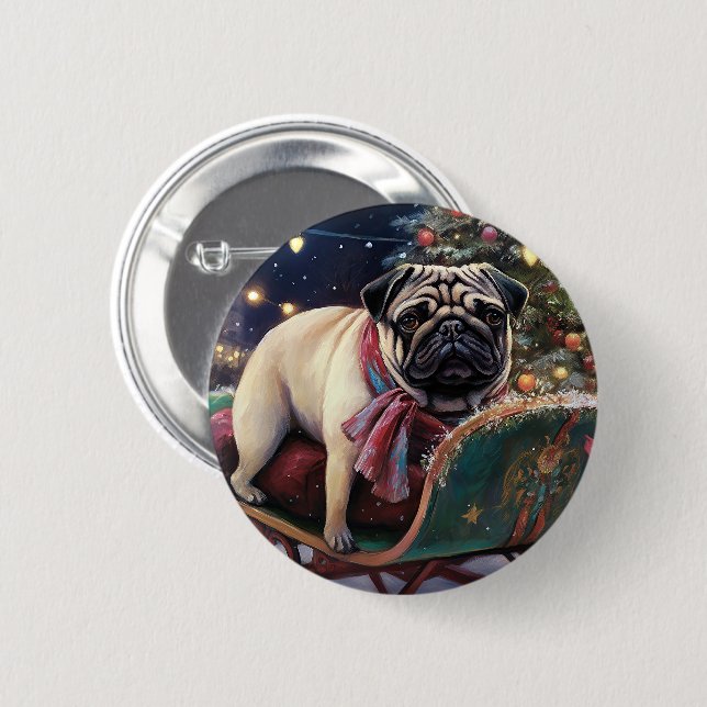 Pug Christmas Festive Season Button (Front & Back)