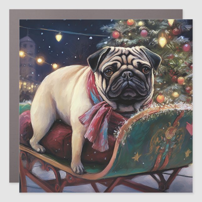 Pug Christmas Festive Season Car Magnet (Front)