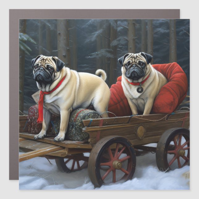 Pug Christmas Festive Season Car Magnet (Front)