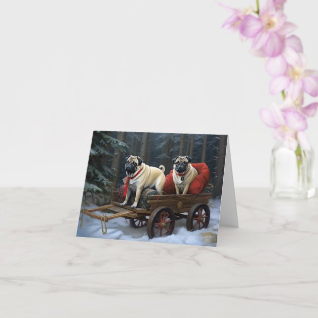 Pug Christmas Festive Season Card (Orchid)