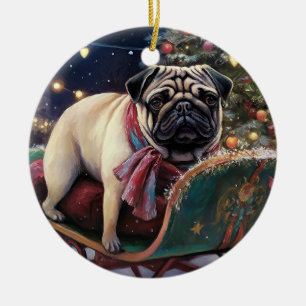 Pug Christmas Festive Season Ceramic Ornament
