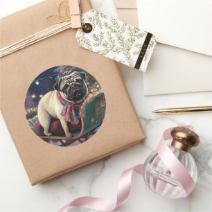 Pug Christmas Festive Season Classic Round Sticker