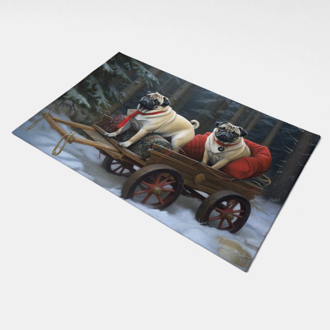 Pug Christmas Festive Season Doormat (Angled)
