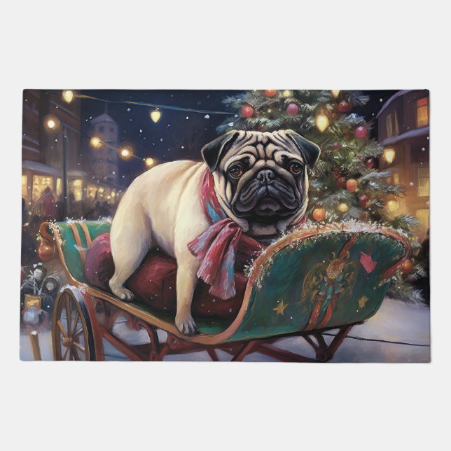 Pug Christmas Festive Season Doormat (Front)