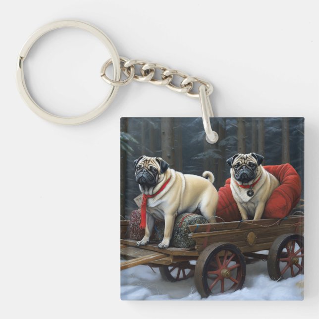 Pug Christmas Festive Season Keychain (Front)