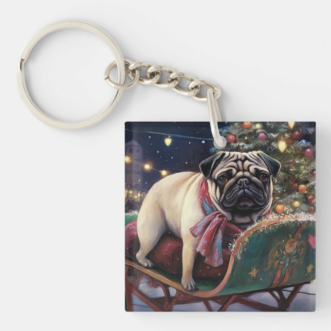 Pug Christmas Festive Season Keychain (Front)