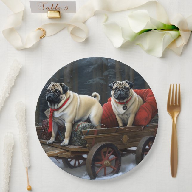 Pug Christmas Festive Season Paper Plates (Wedding)