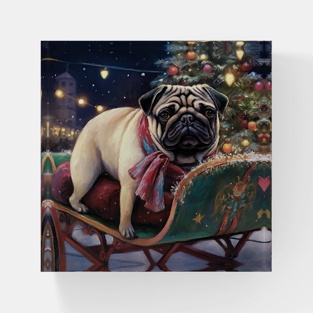 Pug Christmas Festive Season Paperweight (Front)