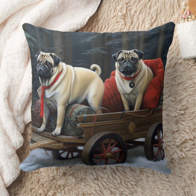Pug Christmas Festive Season Throw Pillow (Blanket)