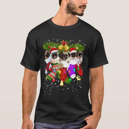 Pug Christmas, Funny Pug Puppies, Xmas Stockings, T-Shirt