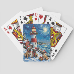 Pug Christmas Lighthouse Holiday Poker Cards